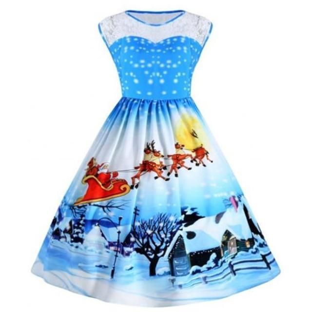 House Of Dasein Festive Lace Christmas Dress - Sky Blue - Xxl