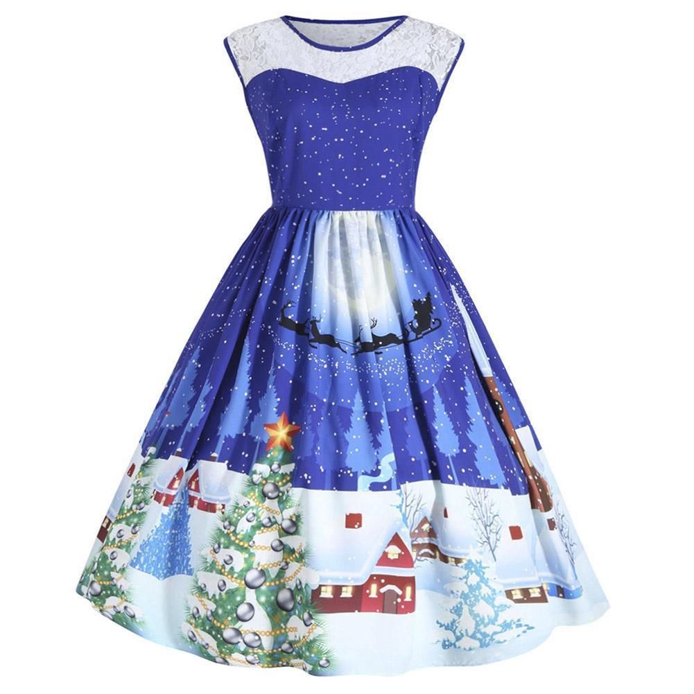 House Of Dasein Festive Lace Christmas Dress - Blue - S