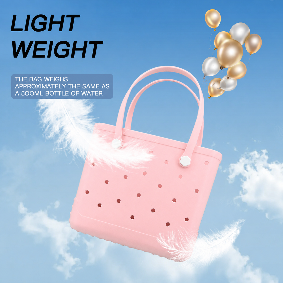 Waterproof Hexagon Mesh Beach Bag - Large Capacity Travel Storage Tote for Swimwear Towel Sunglasses - Flesh Pink Medium 37x32x13cm