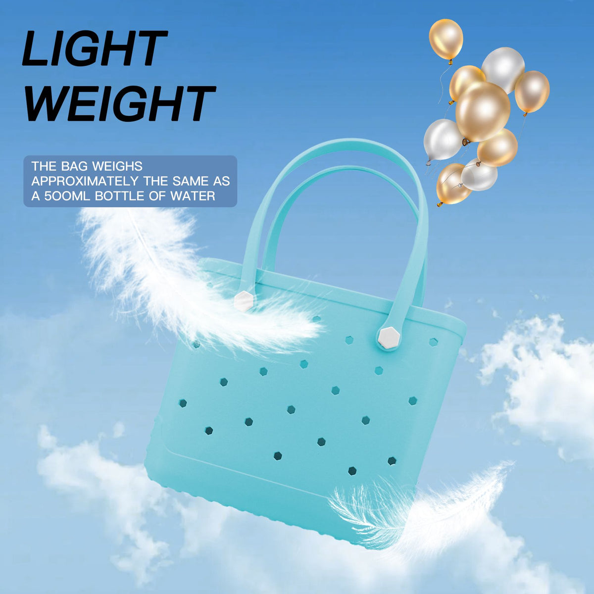 Waterproof Hexagon Mesh Beach Bag - Large Capacity Travel Storage Tote for Swimwear Towel Sunglasses - Light Blue Medium 37x32x13cm