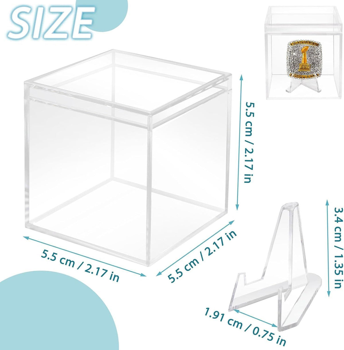 9 Packs Championship Ring Display Case Clear Small Showcase with Stands for Baseball Softball Championship Rings Cheer Leading Rings 2.17 Inch
