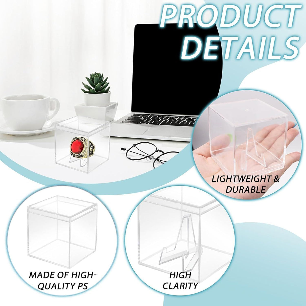 9 Packs Championship Ring Display Case Clear Small Showcase with Stands for Baseball Softball Championship Rings Cheer Leading Rings 2.17 Inch
