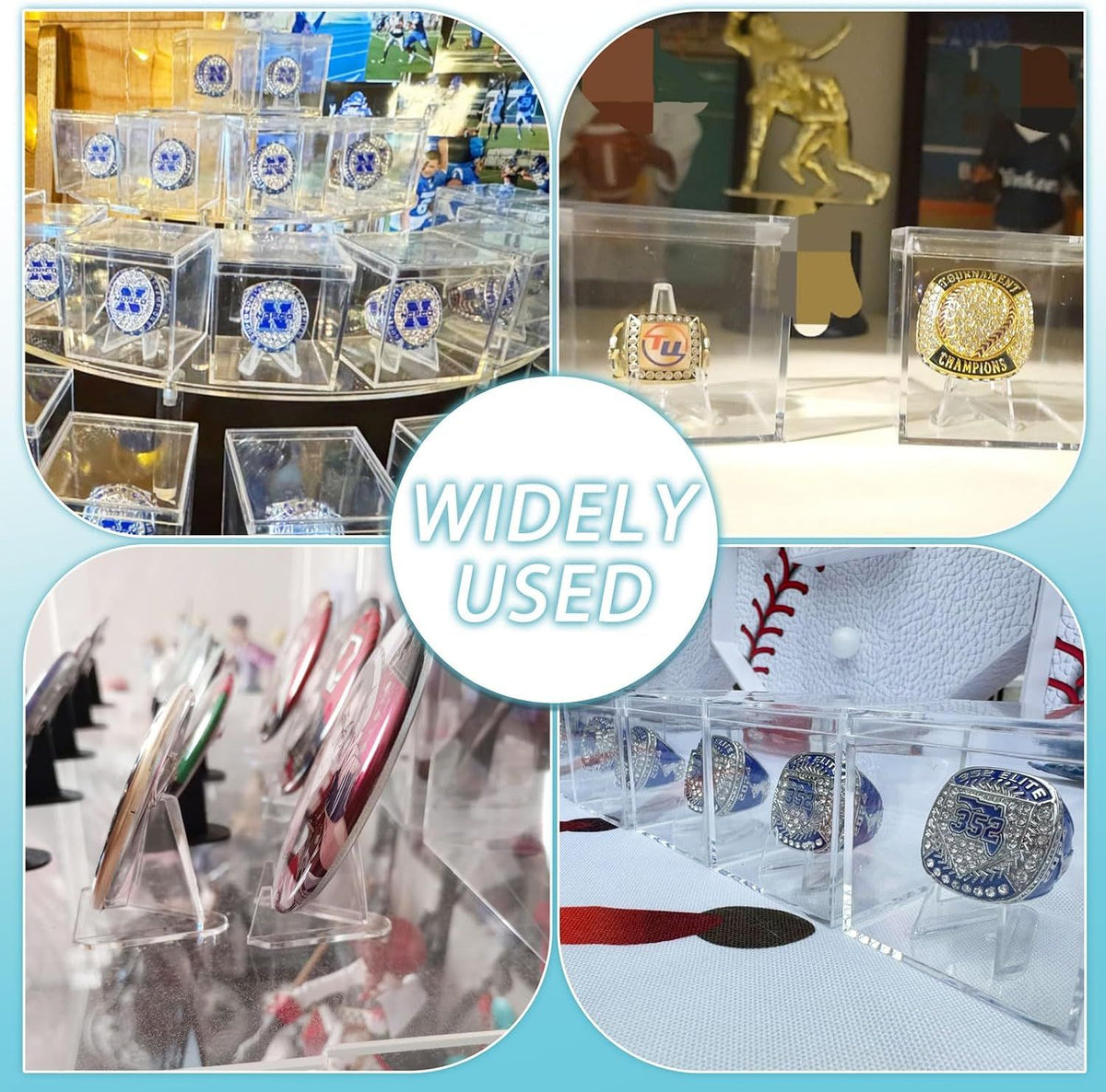 9 Packs Championship Ring Display Case Clear Small Showcase with Stands for Baseball Softball Championship Rings Cheer Leading Rings 2.17 Inch