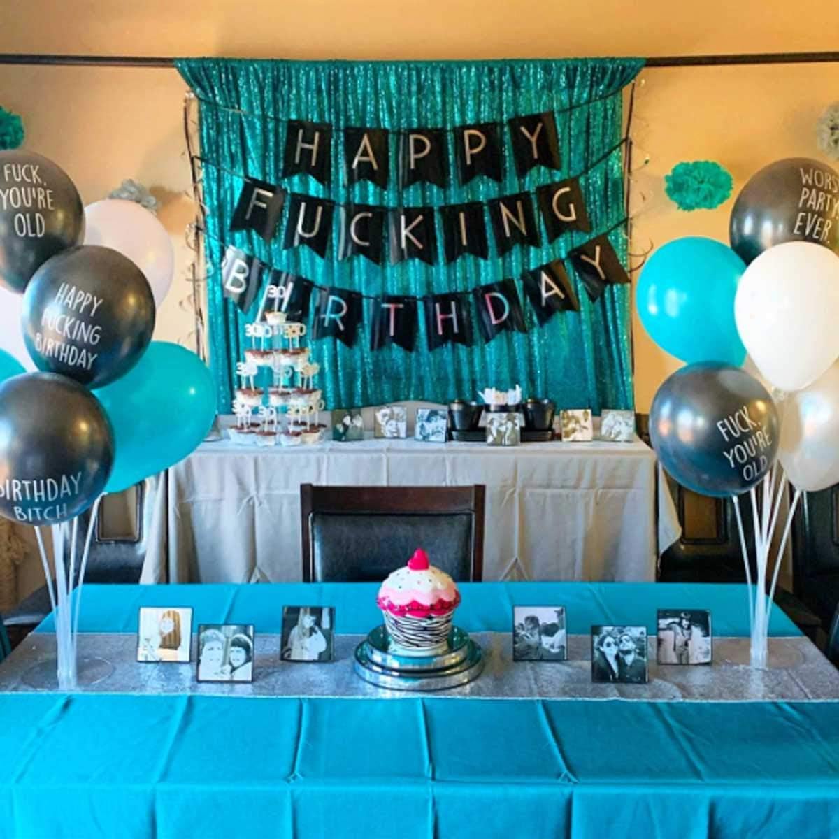 Black & White Gold Tissue Paper Tassels Garland Happy Birthday Banner - Funny 30th, 40th, 50th Party Decorations