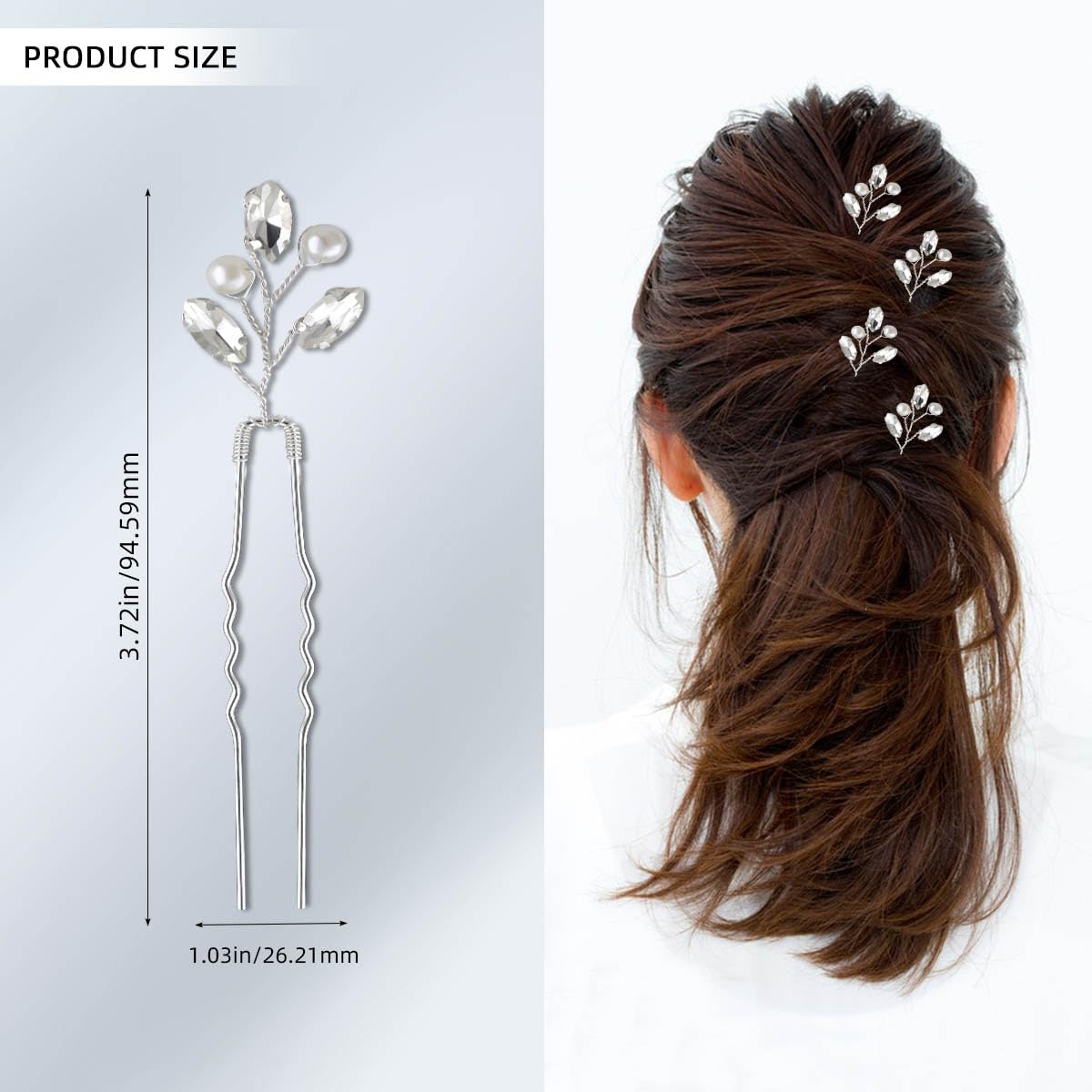 Bridal Hair Accessories - Silver Rhinestone and Pearl Clips, Crystal Flower Leaf Pins for Brides, Bridesmaids Women (6 Pieces)