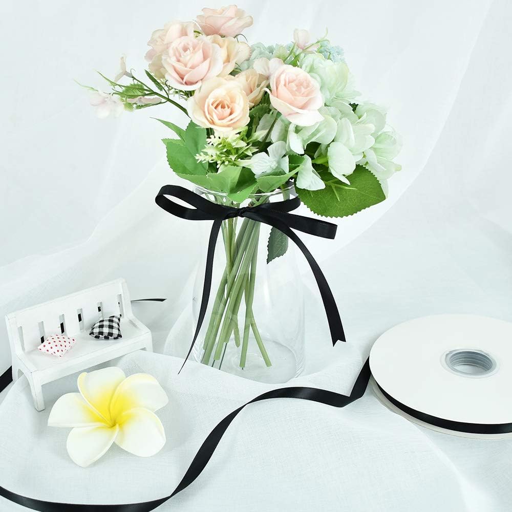 3/8 Inch x 100yds Black Satin Ribbon Thin Solid Fabric Ribbons Roll for Gift Wrapping Invitation Floral Hair Balloons Craft Sewing Party Wedding Halloween Decoration Valentine's Day Bouquet
