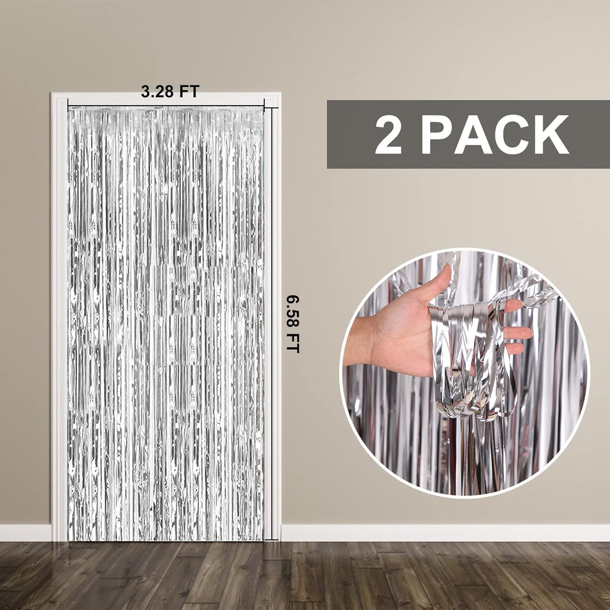 2 Pack Foil Curtain Backdrop Silver Metallic Tinsel Foil Fringe Curtains Photo Booth Props for Birthday Wedding Engagement Baby Shower Bachelorette Christmas Holiday Celebration Party Decorations