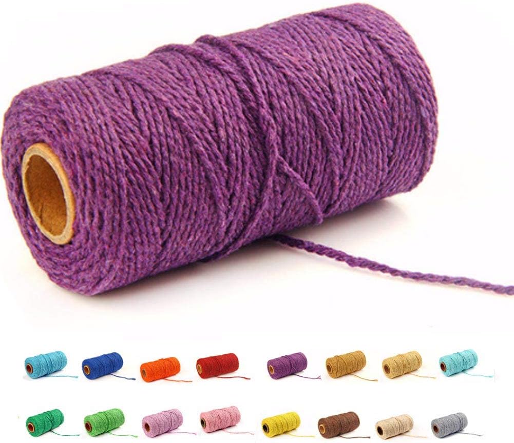 (109 Yards/1.5mm/35 Colors Optional) Cotton Baker Twine DIY Craft Macramé Natural Cotton Rope Craft Making Knitting String Rope DIY Wedding Decor Supply Christmas Wrapping(Deep Purple)