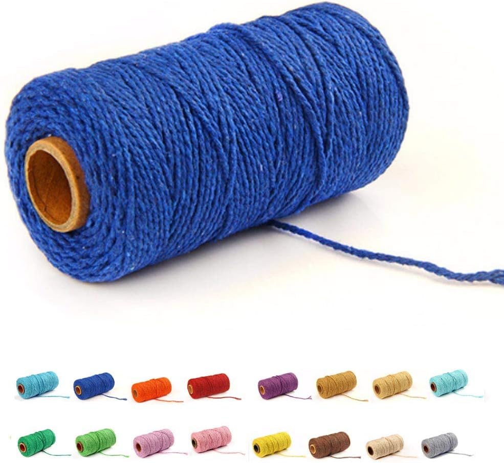 (109 Yards/1.5mm/35 Colors Optional) Cotton Baker Twine DIY Craft Macramé Natural Cotton Rope Craft Making Knitting String Rope DIY Wedding Decor Supply Christmas Wrapping (deep Blue)…