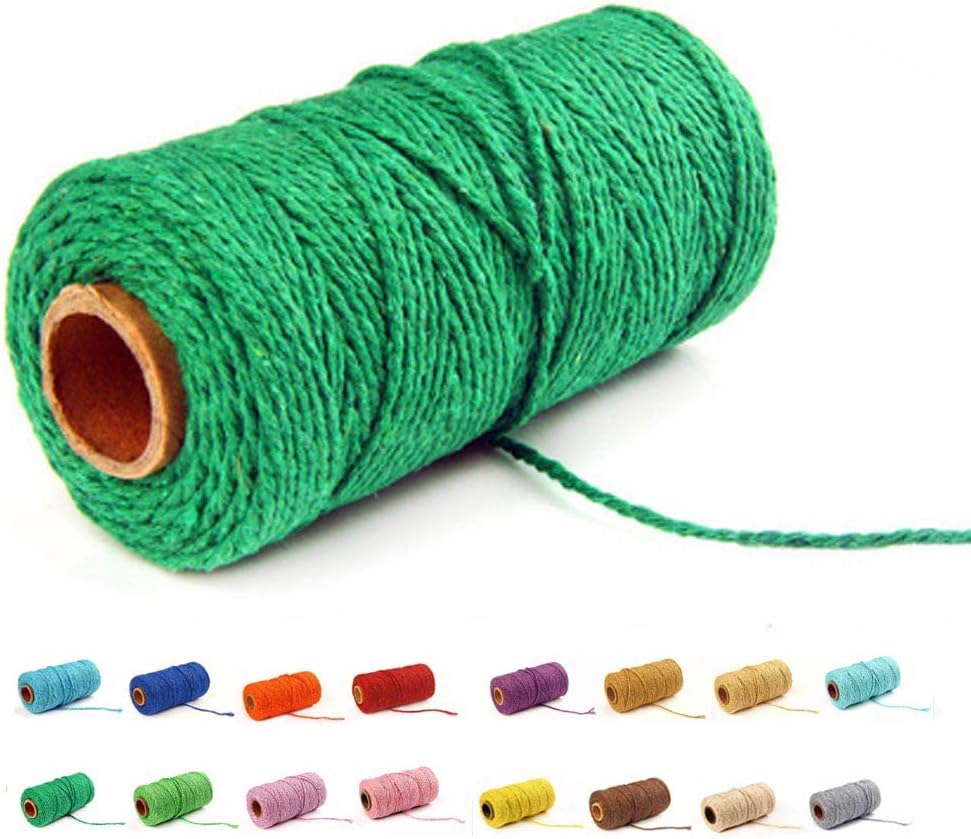 (109 Yards/1.5mm/35 Colors Optional) Cotton Baker Twine DIY Craft Macramé Natural Cotton Rope Craft Making Knitting String Rope DIY Wedding Decor Supply Christmas Wrapping(deep Green)