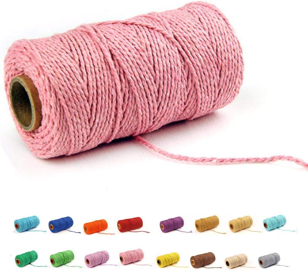 (109 Yards/1.5mm/35 Colors Optional) Cotton Baker Twine DIY Craft Macramé Natural Cotton Rope Craft Making Knitting Cord String Rope DIY Wedding Decor Supply Christmas Wrapping(Pink)…