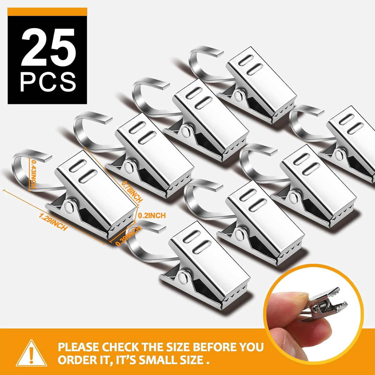 25 Pack Curtain Clips for Hanging Curtain Hooks, Stainless Steel Curtain Hooks with Clips, Small Hooks Clips for Camper Awning Light Photos Party Decorations