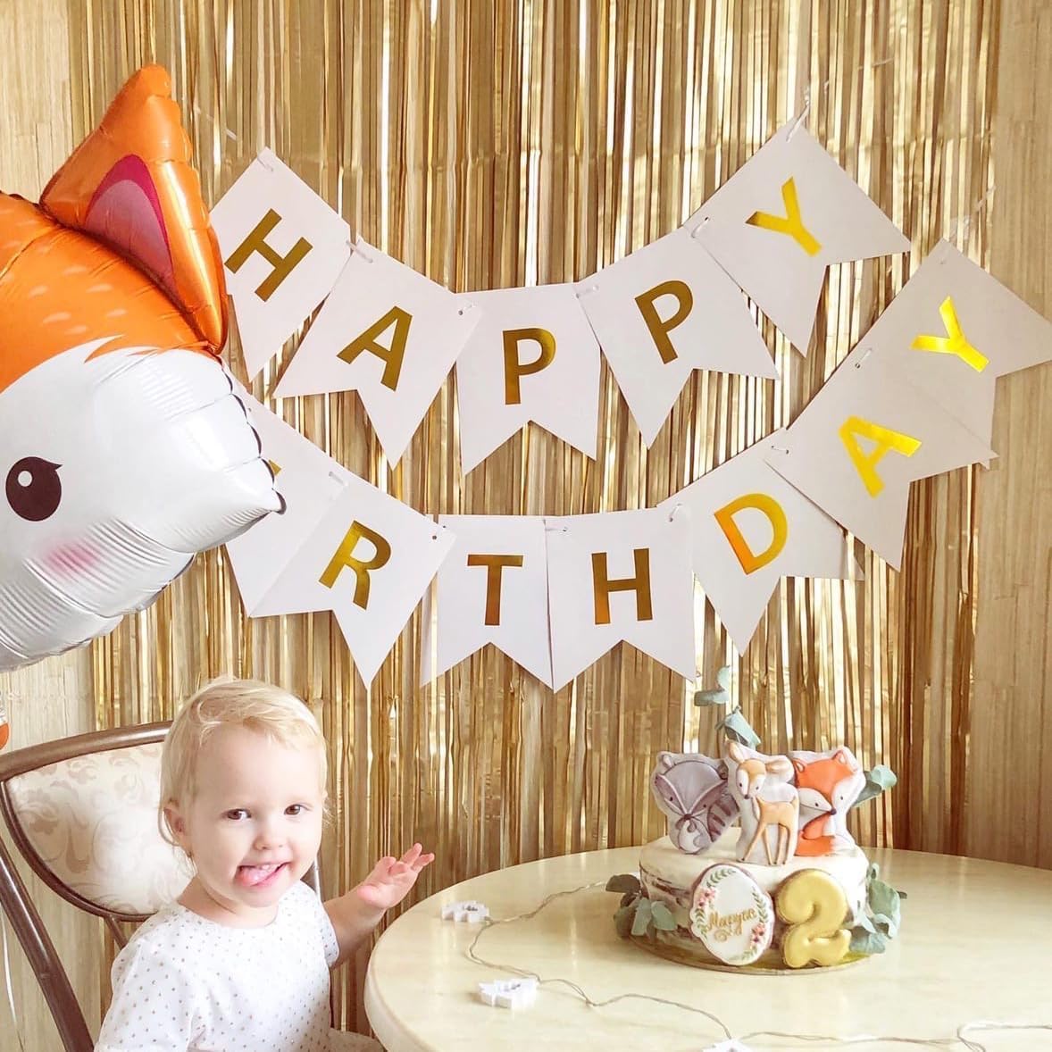 Happy Birthday Banner Birthday Party Supplies Garland Decorations Birthday Signs Nursery Hanging Decor (White)