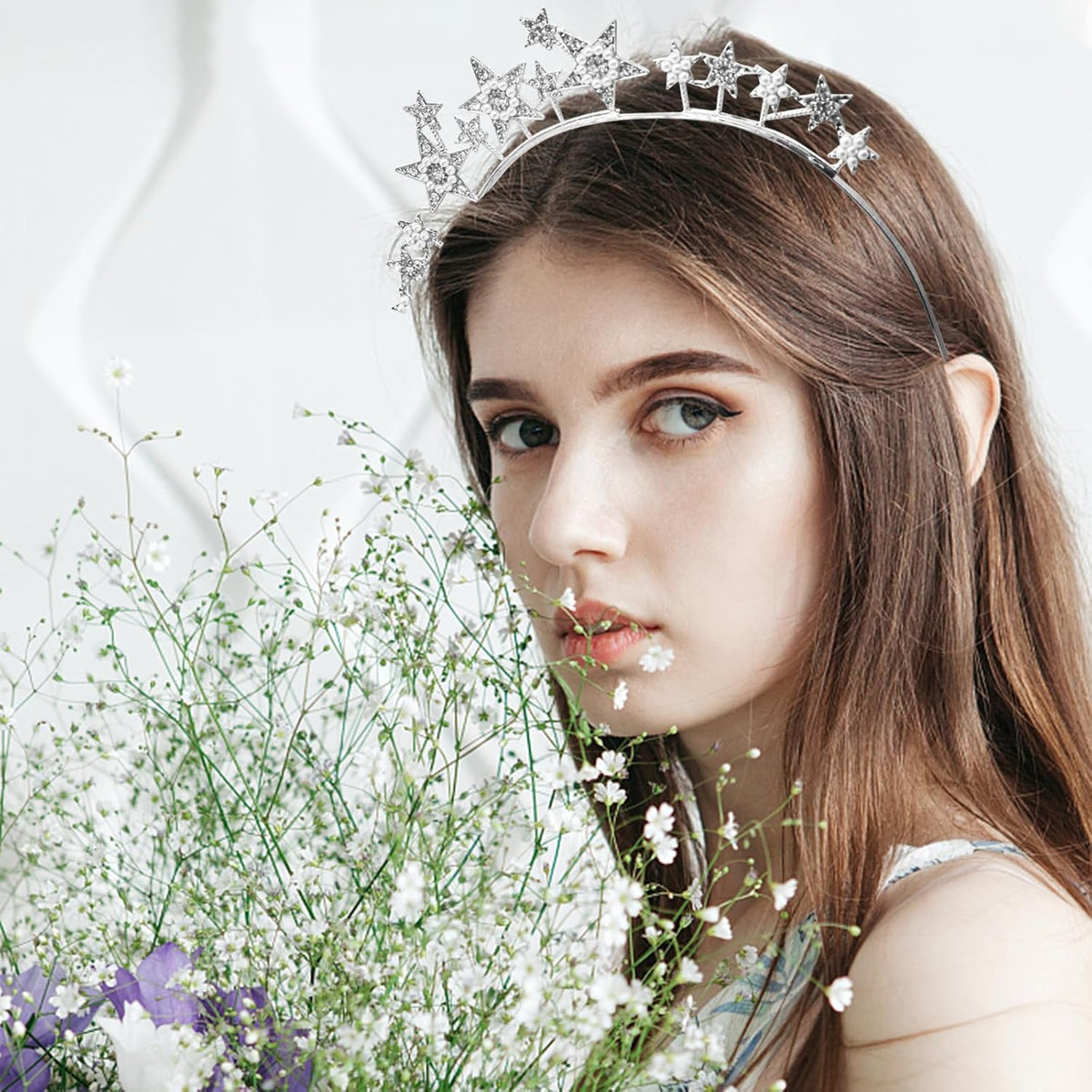 Star Halo Crown Silver Headpiece, Rhinestone Headband Tiaras and Crowns for Women and Girls, Party Wedding Festival Hair Accessories