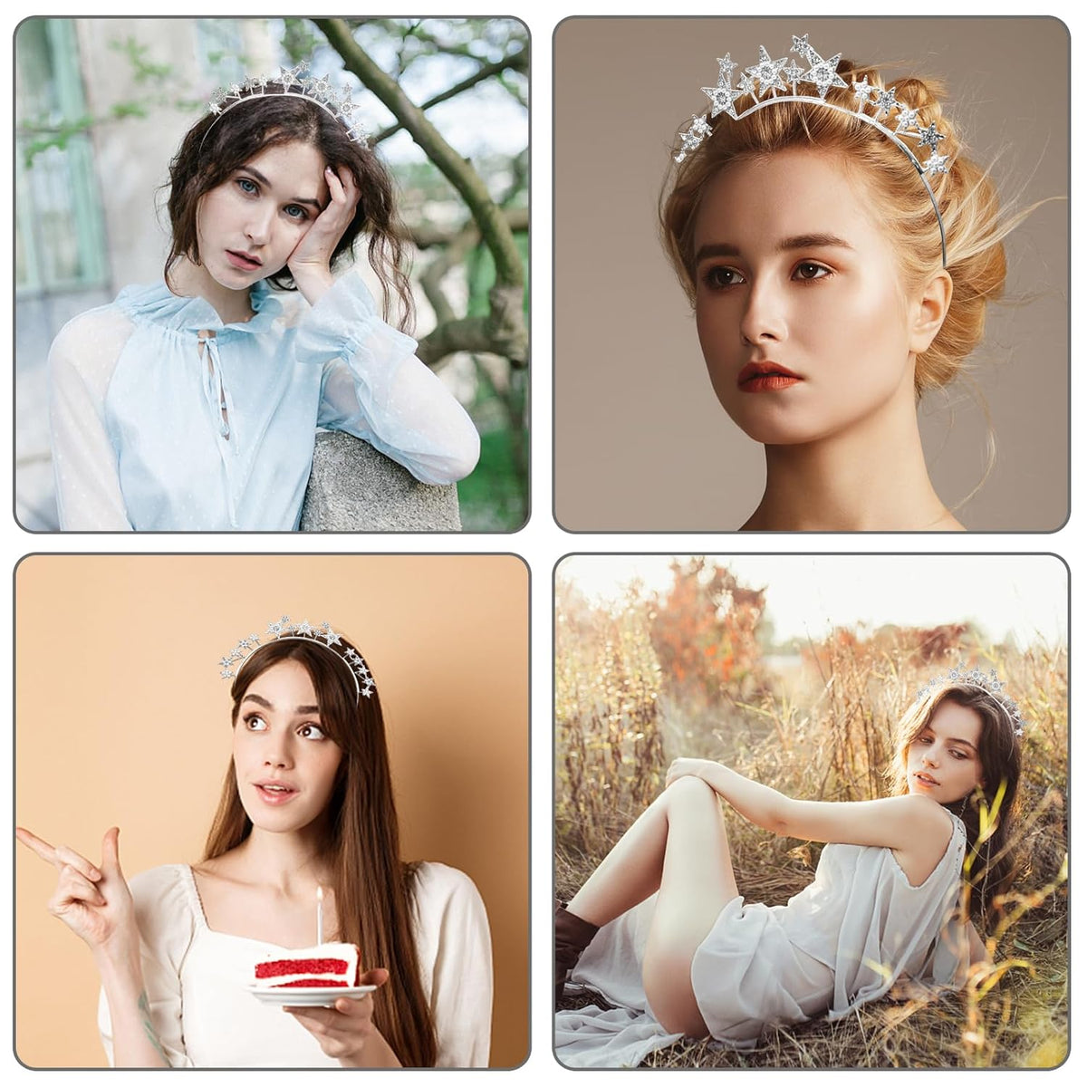 Star Halo Crown Silver Headpiece, Rhinestone Headband Tiaras and Crowns for Women and Girls, Party Wedding Festival Hair Accessories