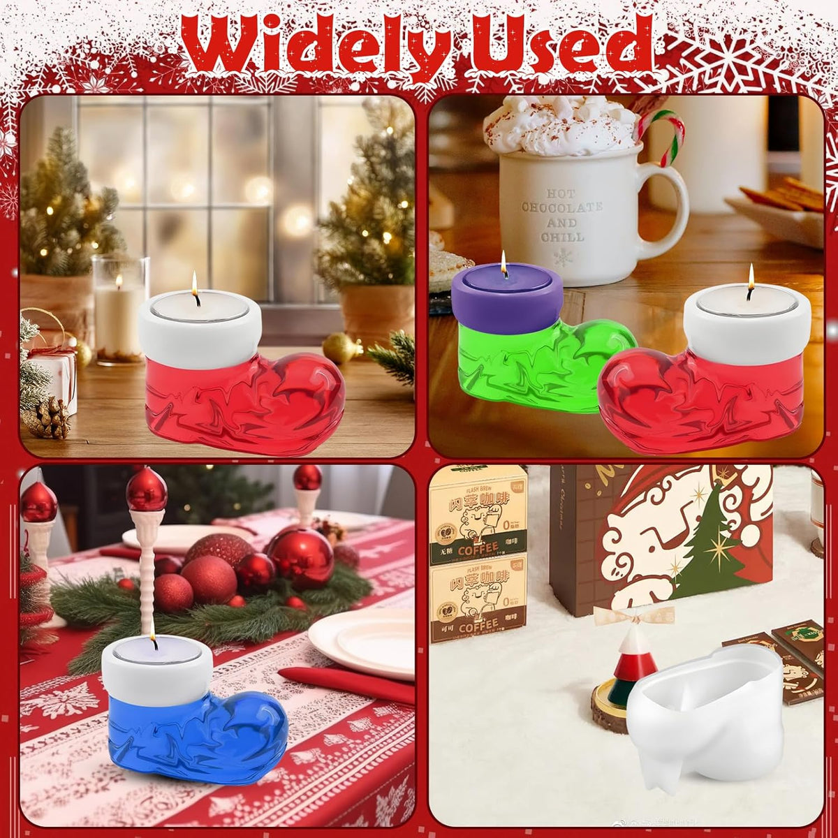 2Pcs Christmas Boots Resin Candle Molds, Winter Christmas Candlestick Resin Molds DIY Silicone Candle Decor Resin Mold, Xmas Silicone Resin Candle Holder Molds for Home Party Decoration Supplies