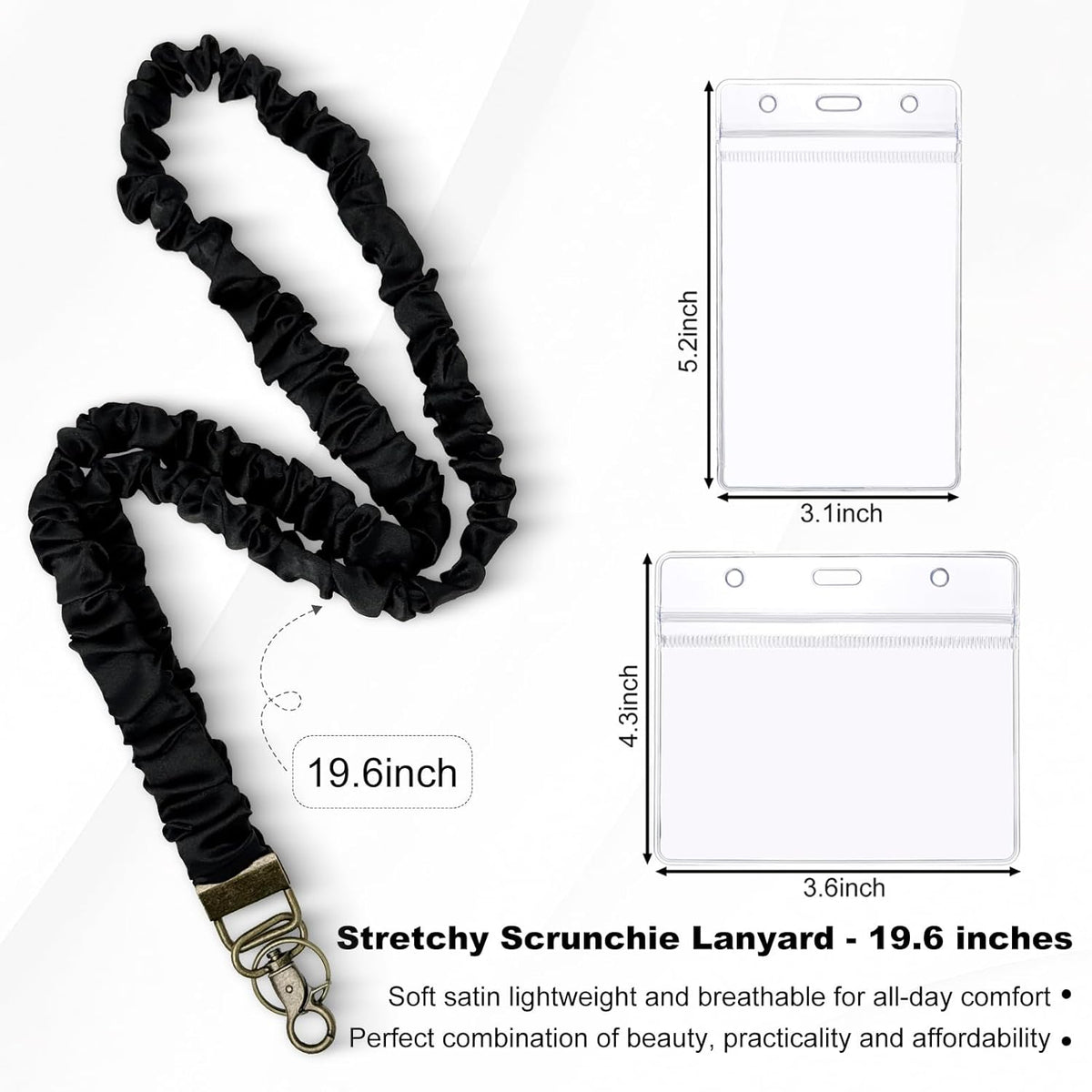 Stretchy Scrunchie Lanyard for ID Badges Keys, Cute Teacher Lanyard for Women with 2 Card Holders 19.6 Inch