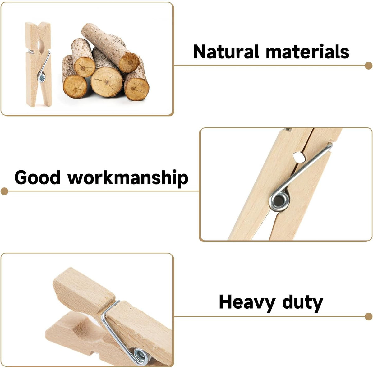 Mini Clothespins with String - 100Pcs Small Wooden Clothes Pins, Natural Brown Photo Hanging Clips, Craft Clips for Picture, Cocktails Decor, Baby Shower, Wedding