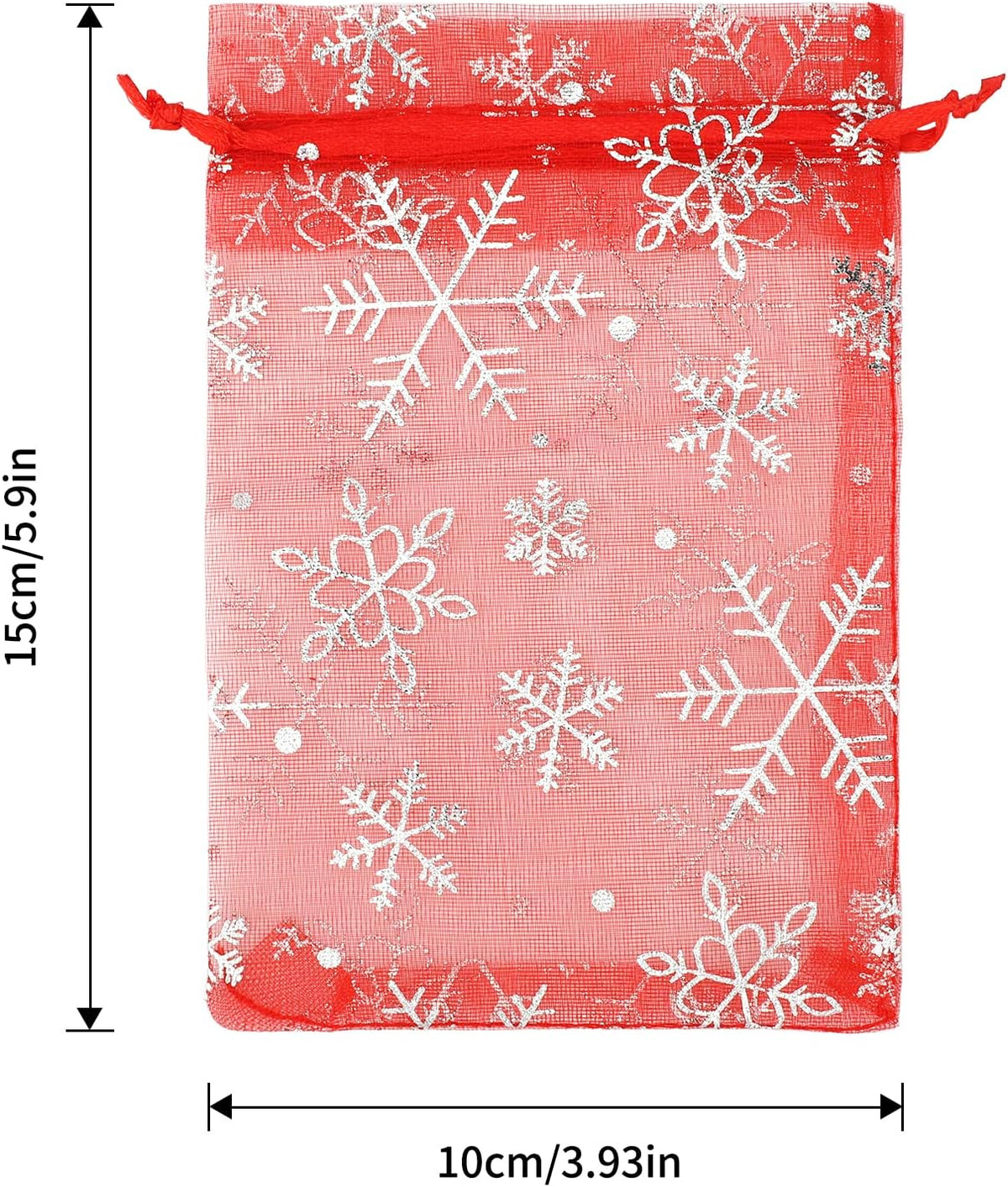 4x6 Inch Christmas Organza Bags - 50Pcs Red Snowflake Gift Bags with Drawstring, Xmas Party Favor Sheer Mesh Pouches for Winter Gift, Candy, Jewelry Bag