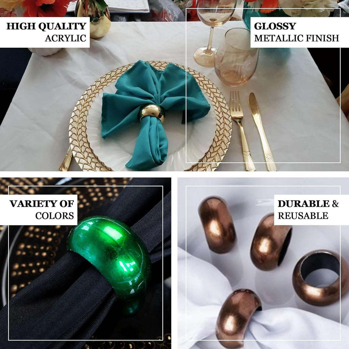 Efavormart 4 PCS Wholesale Black Acrylic Napkin Rings for Place Settings Wedding Receptions Dinner or Holiday Parties Tableware