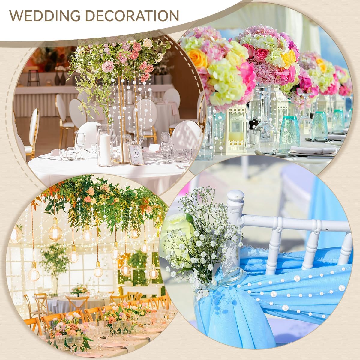100 Feet Faux Pearls String Beads Fishing Line Artificial Decoration Pearl Strand Roll Beaded for Wedding Valentine Decoration DIY Accessories Party Supplies (White)
