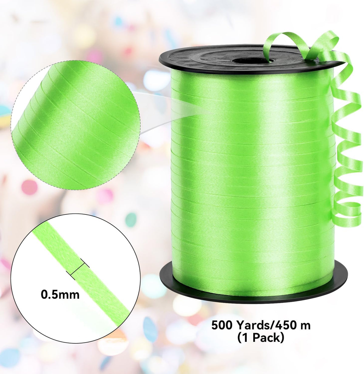 500 Yards Crimped Curling Ribbon 1/5" Balloon Ribbon for Gift Wrapping, Party Decoration, Balloon String (Green)