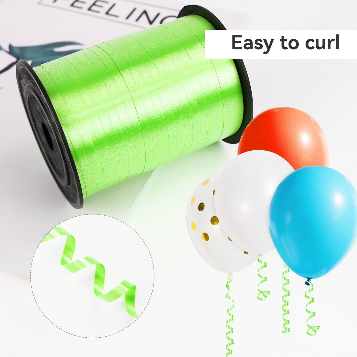 500 Yards Crimped Curling Ribbon 1/5" Balloon Ribbon for Gift Wrapping, Party Decoration, Balloon String (Green)