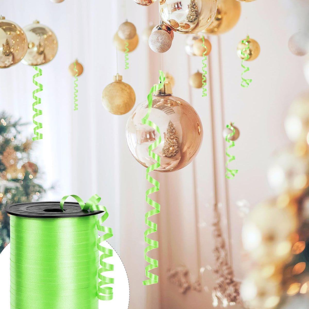 500 Yards Crimped Curling Ribbon 1/5" Balloon Ribbon for Gift Wrapping, Party Decoration, Balloon String (Green)