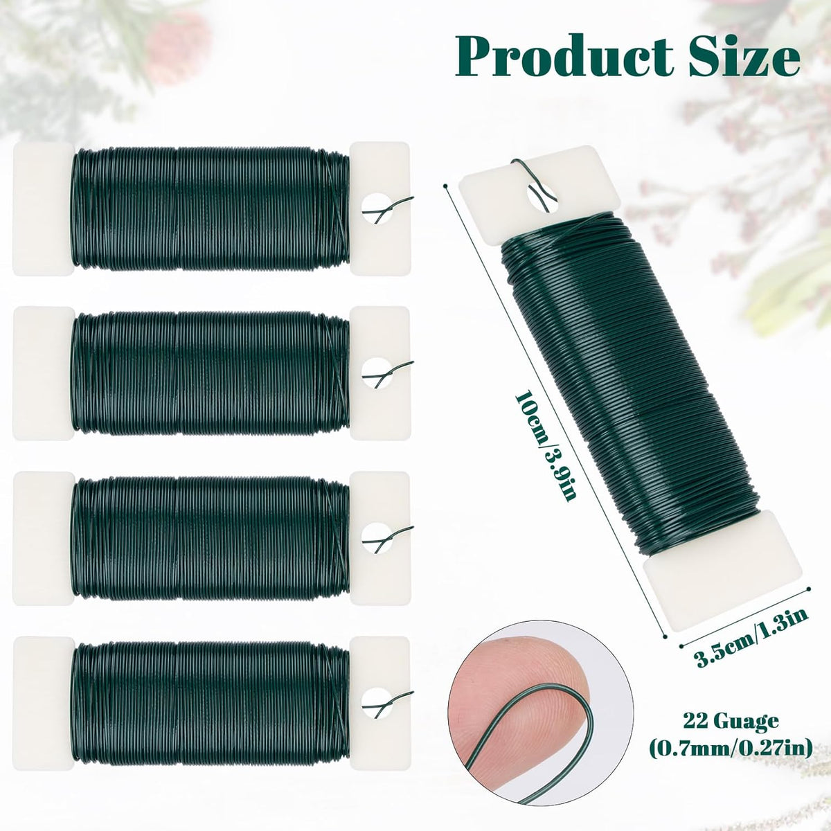 4 Pack Floral Wire, 131 Yards Paddle Wire 22 Gauge Florist Wire Green for Wreath Wire Making Craft, Floral Flower Arrangements and DIY Crafts, Garland