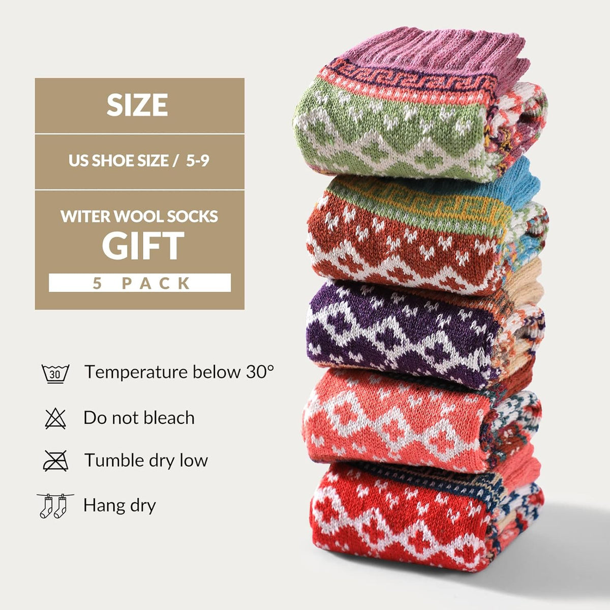 Wool Socks for Women - Womens Wool Socks Winter Sock for Women Men Warm Thick Knit Soft Vintage Casual Crew Sock