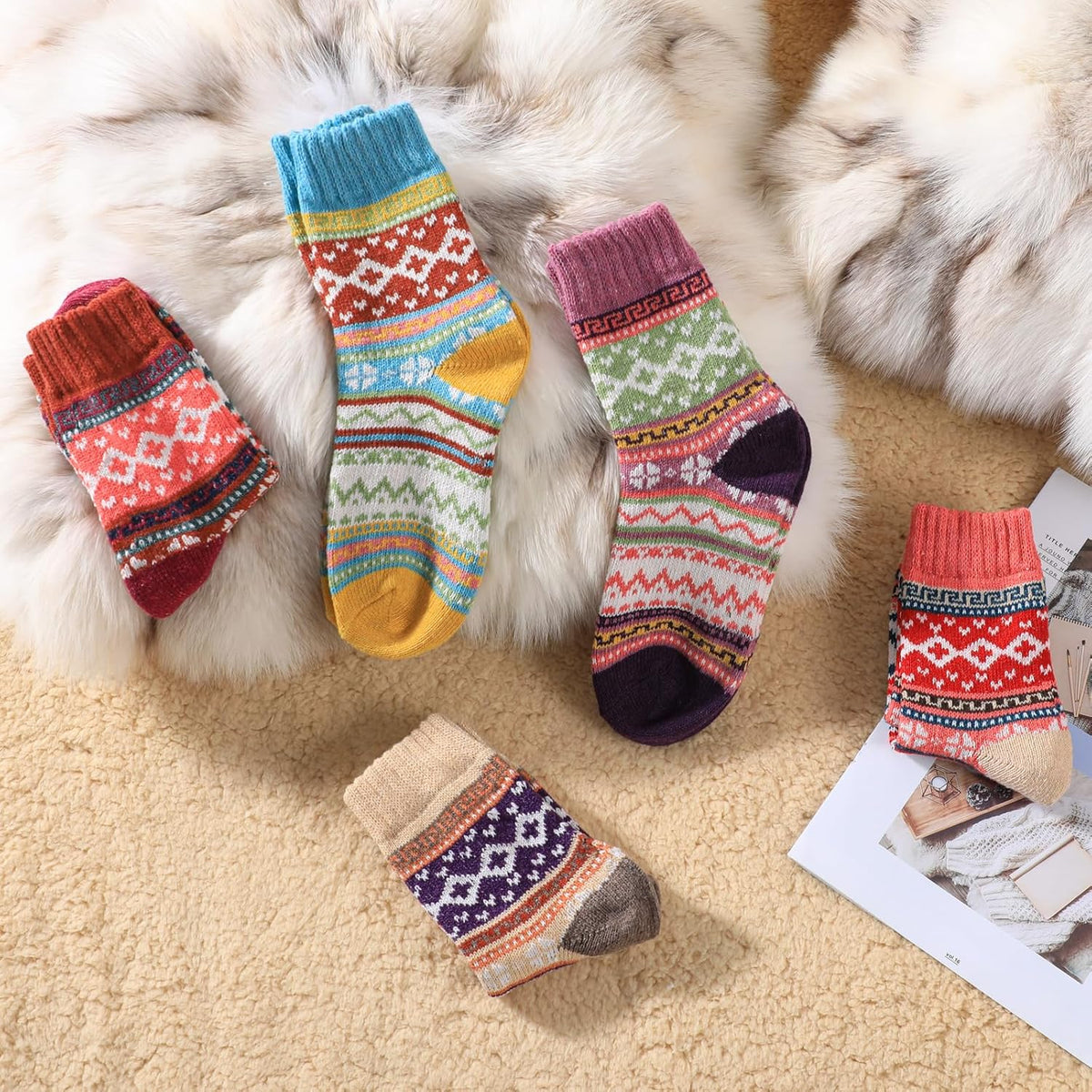 Wool Socks for Women - Womens Wool Socks Winter Sock for Women Men Warm Thick Knit Soft Vintage Casual Crew Sock