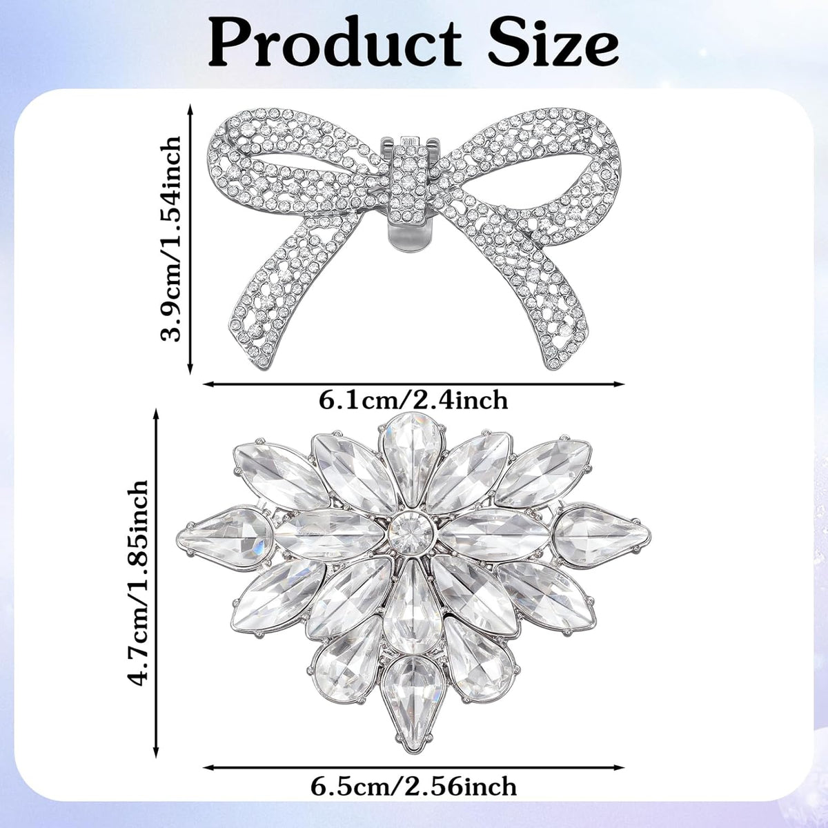 2 Pairs Rhinestone Shoe Clips for Women Dress Shoes, Bow Flower Brilliant Crystal Shoe Decor, DIY Shoes Detachable Buckle Wedding Party Accessories Mother Gifts(Sliver)