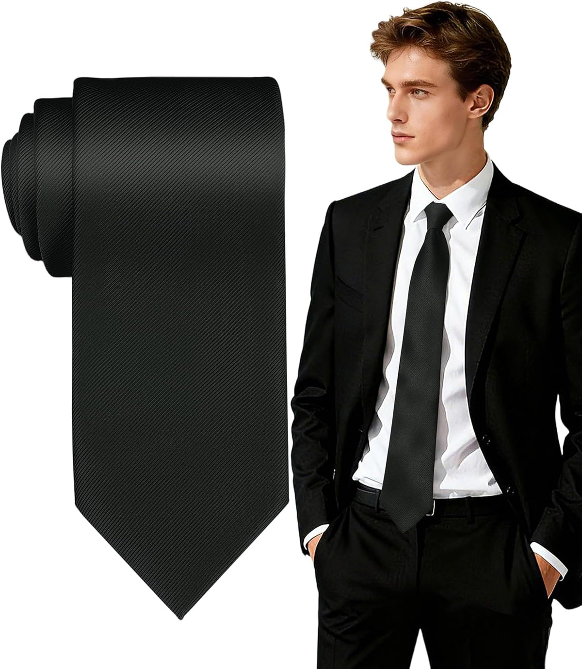 Ties for Men, Solid Color Neckties, Mens Black Tie, Neck Ties Formal for Wedding, Business, Party