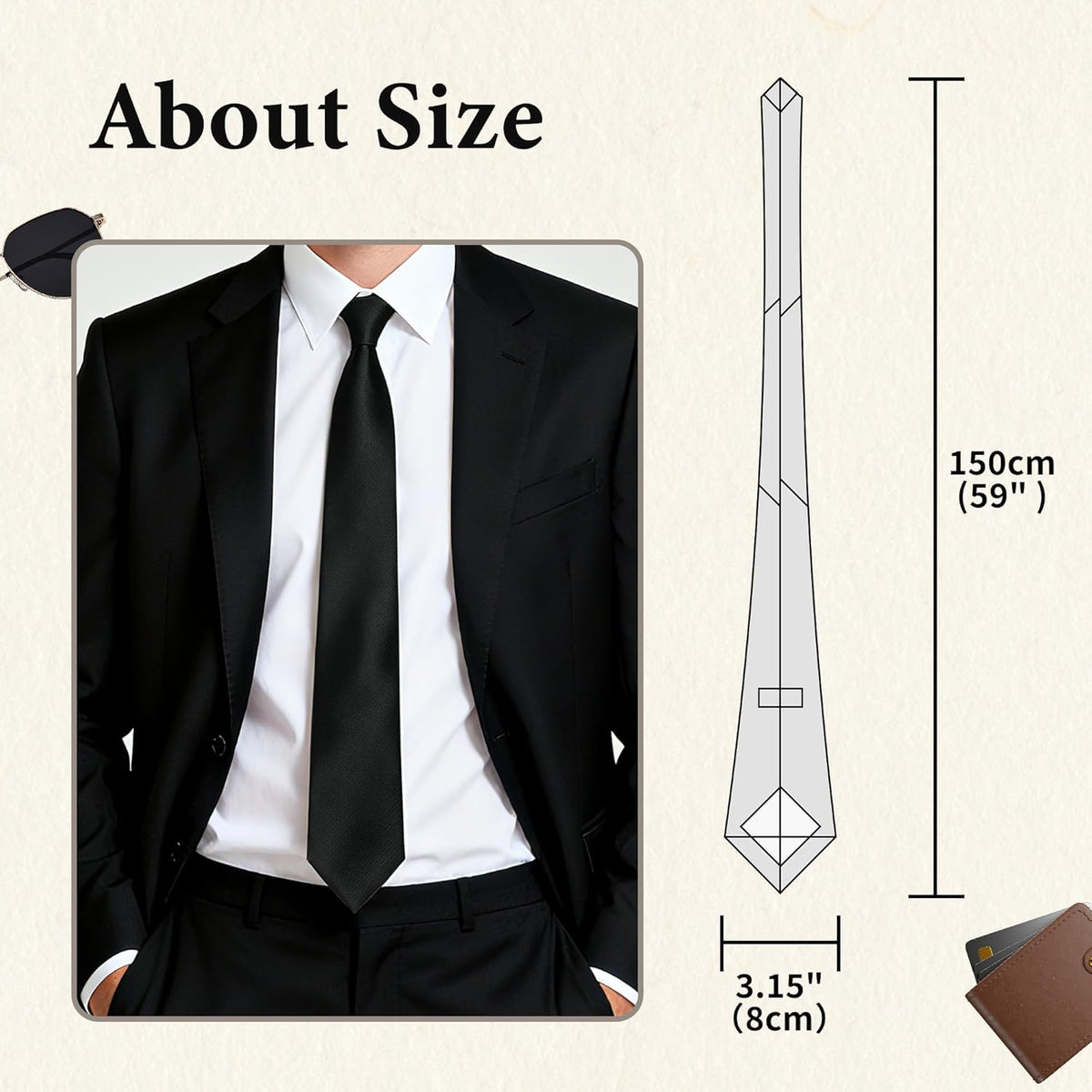 Ties for Men, Solid Color Neckties, Mens Black Tie, Neck Ties Formal for Wedding, Business, Party