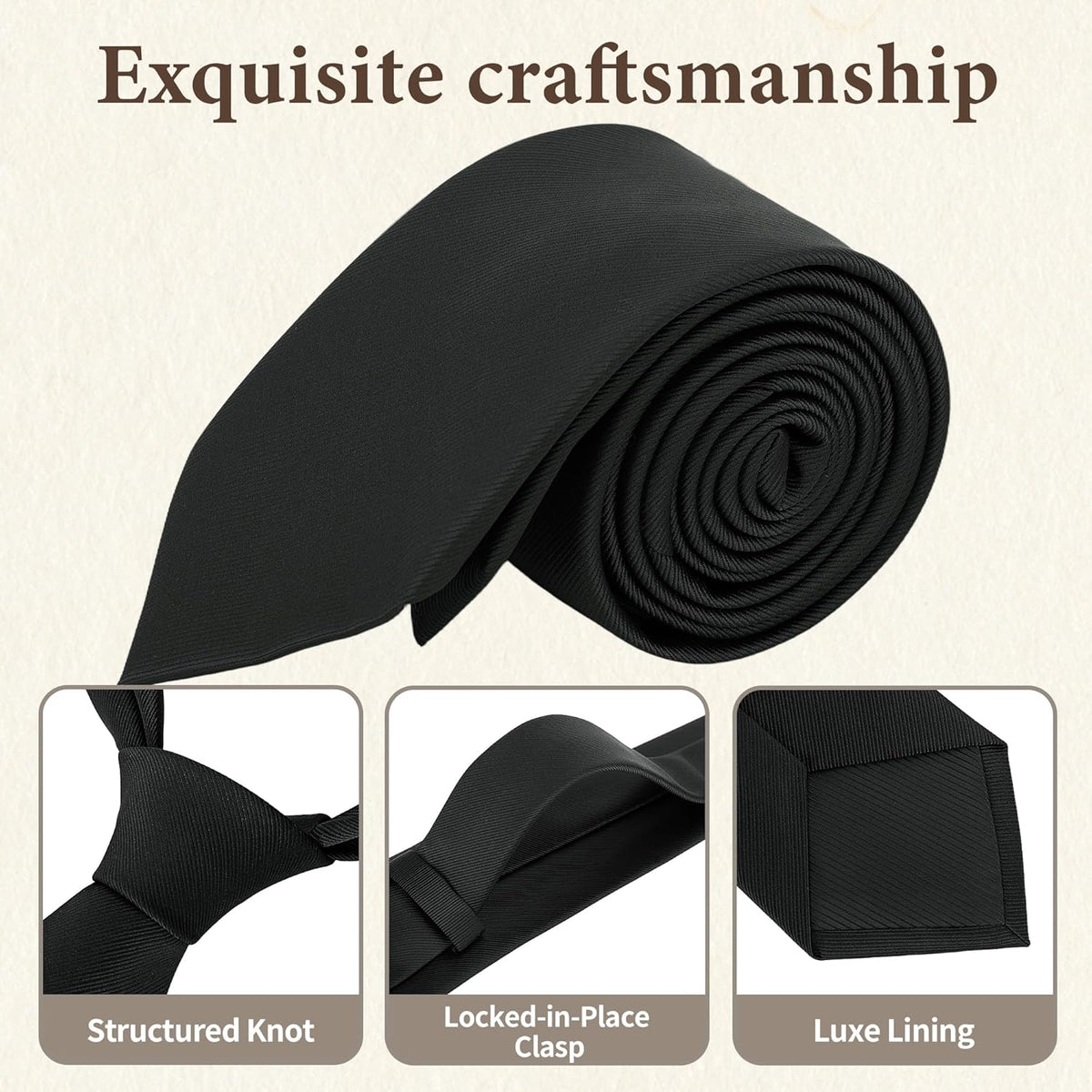 Ties for Men, Solid Color Neckties, Mens Black Tie, Neck Ties Formal for Wedding, Business, Party