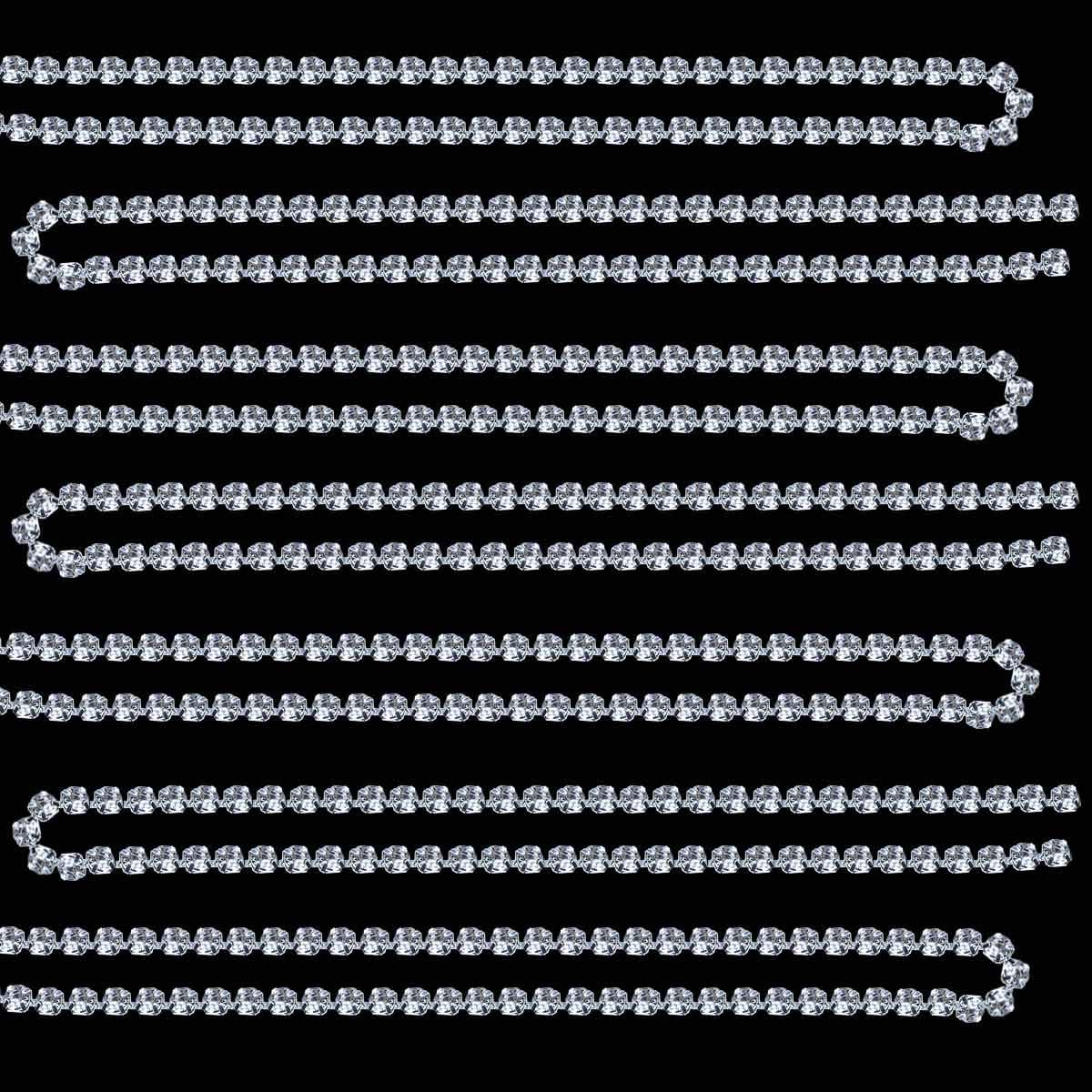 1 Roll 10 Yards 3MM Crystal Rhinestone Close Chain Trim for Sewing Craft DIY Decoration Jewelry Silver Claw Cup Diamond Trimming Clear (SS12) silver