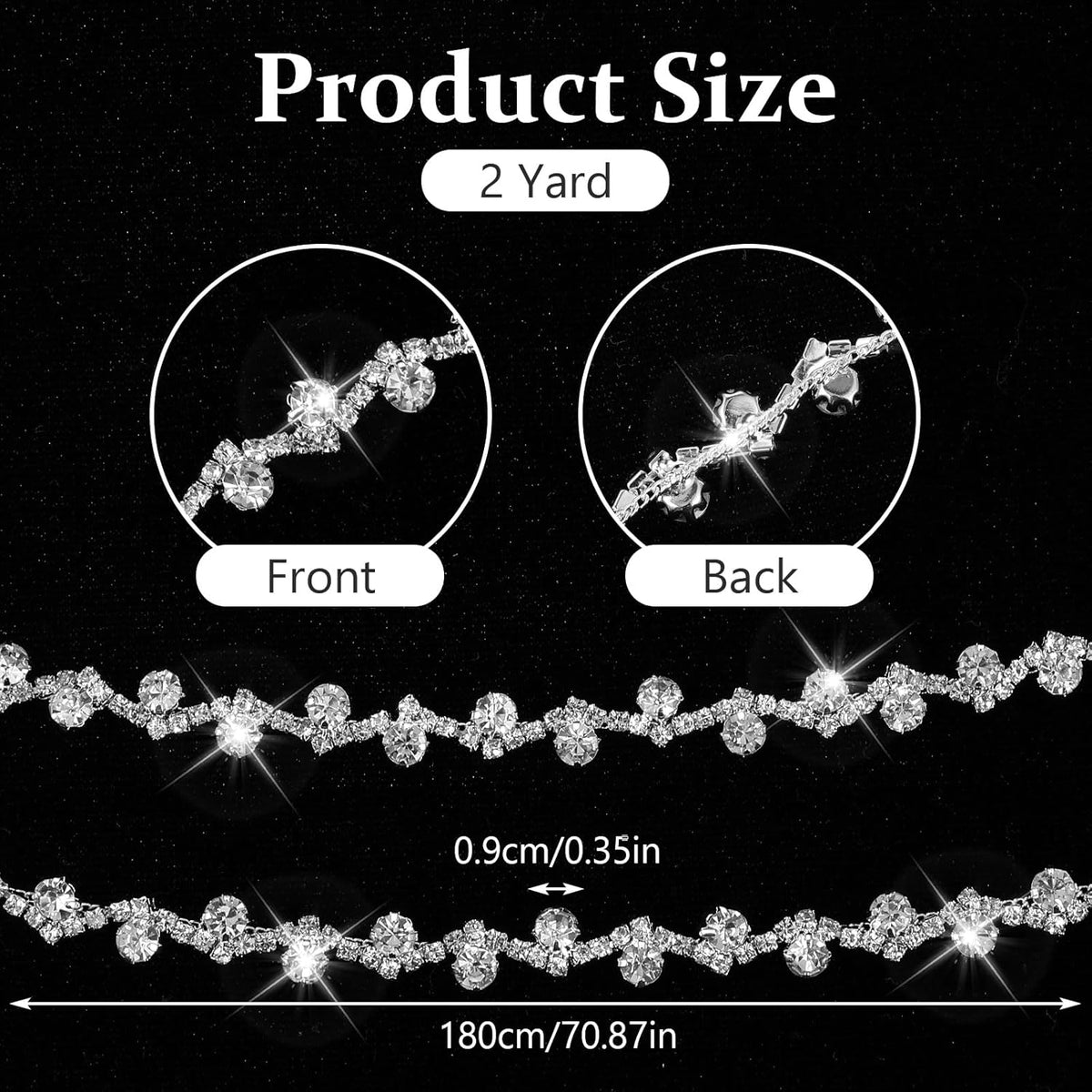 2 Yard Rhinestone String Silver Rhinestone Strings by The Yard Rope Crystal Applique Strips String for Crafts Silver Crystal Close Chain for Wedding Clothes DIY Cups
