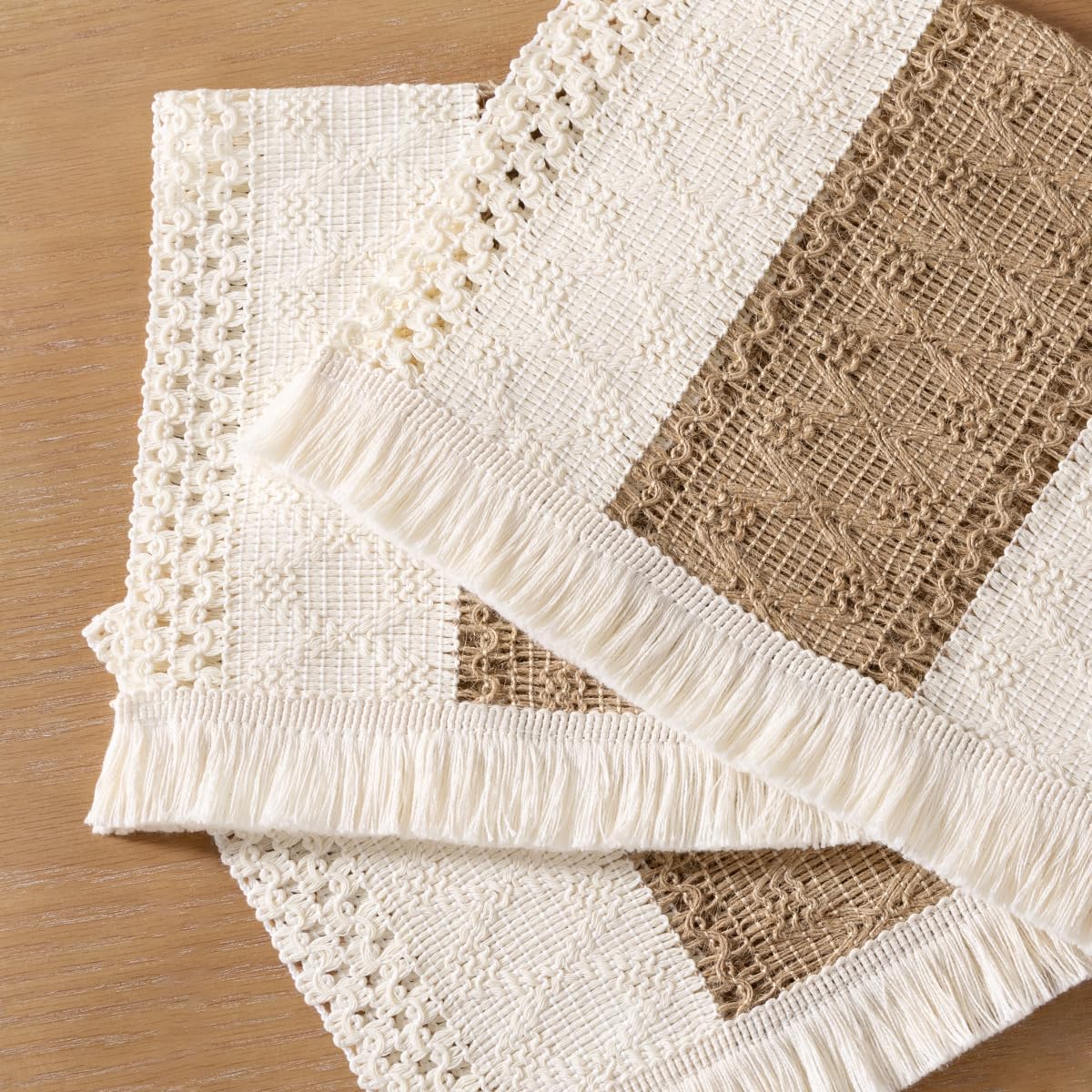 Boho Placemats Set of 6 Washable Cotton Burlap Farmhouse Table Mats Macrame Woven Dinner Table Decor Centerpiece for Party Home Decor