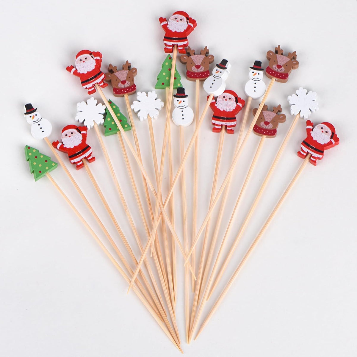 100 Pack Christmas Toothpicks for Appetizers, 4.7 Inch Natural Bamboo Cocktail Picks for Cake Dessert Food Fruit Christmas Party Decorations