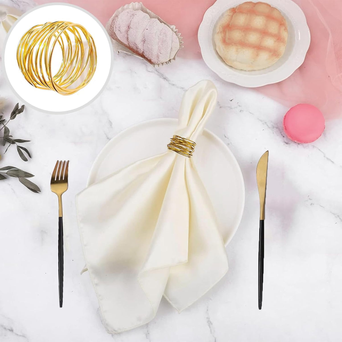 Gold Napkin Rings - 6 PCS l Napkin Rings(Twisted Wire) Napkin Holders Buckles for Family Dinner, Wedding, Party,Table Decorations