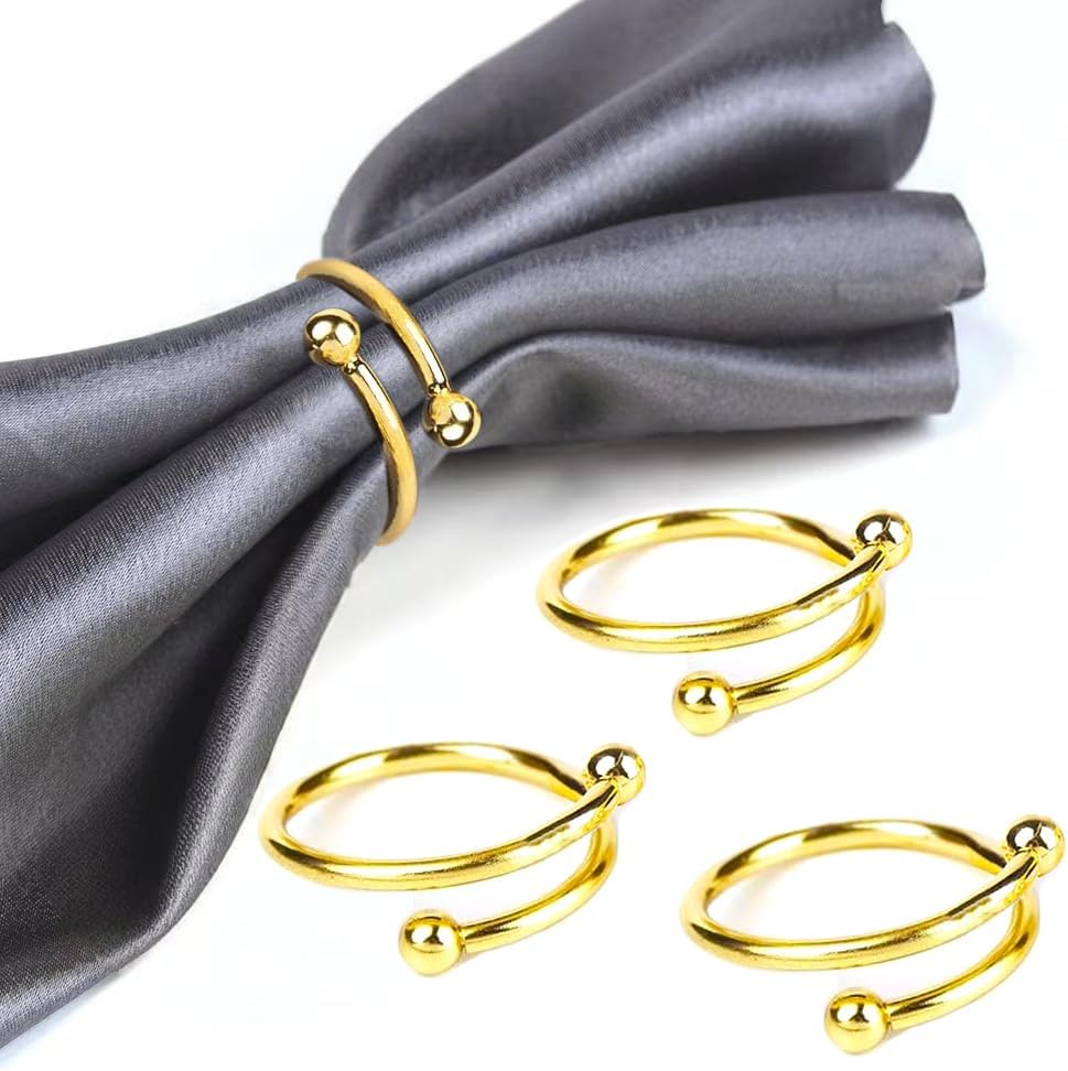 16 Pcs Gold Napkin Rings - Round Napkin Ring,Stainless Steel Napkin Rings,l Napkin Ring for Table Settings Wedding Christmas Party Dinner Table(Spring Type)