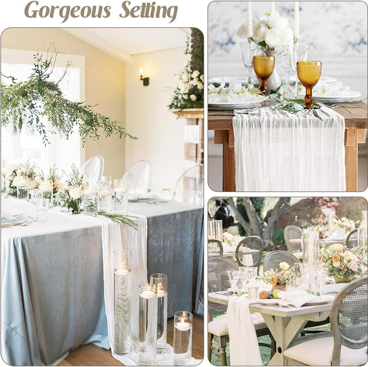 White Cheesecloth Table Runner 10FT Long Boho Gauze Table Runner Rustic Sheer Runner for Wedding Bridal Baby Shower Birthday Party Table Decor Decorations (35x120inch)