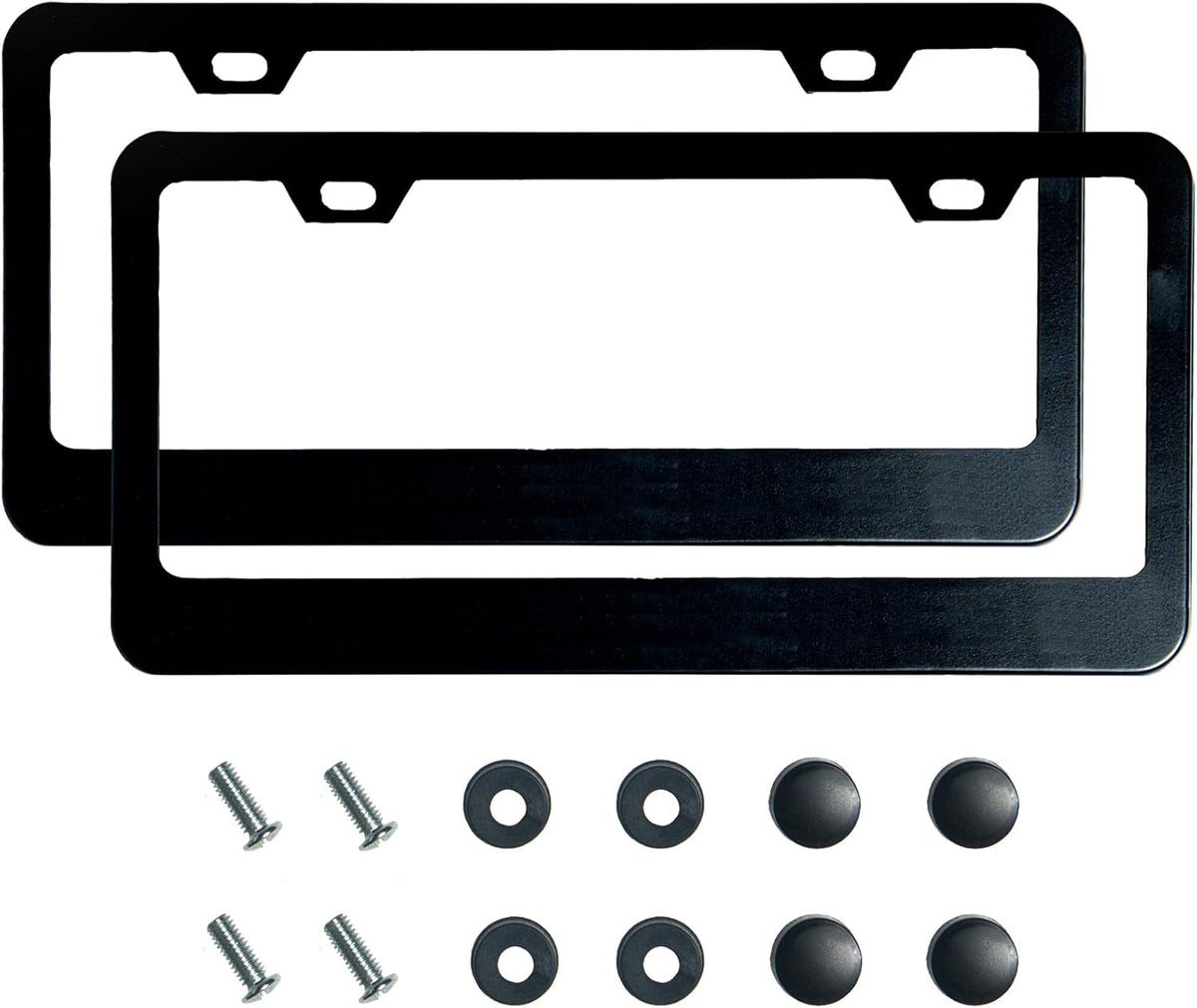 2PCS Matte Black License Plate Frames, 2 Holes Solid Rust-Proof Stainless Steel License Plate Holder,  Universal Car License Plate Cover for Women and Man with Screws Accessories