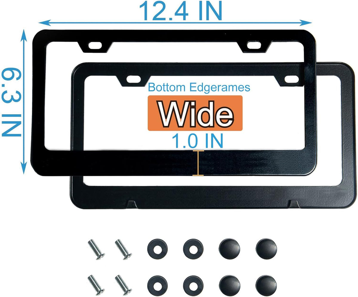 2PCS Matte Black License Plate Frames, 2 Holes Solid Rust-Proof Stainless Steel License Plate Holder,  Universal Car License Plate Cover for Women and Man with Screws Accessories