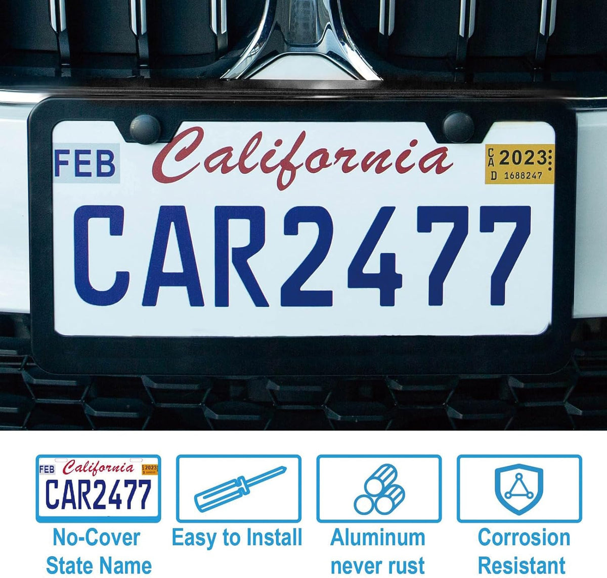 2PCS Matte Black License Plate Frames, 2 Holes Solid Rust-Proof Stainless Steel License Plate Holder,  Universal Car License Plate Cover for Women and Man with Screws Accessories