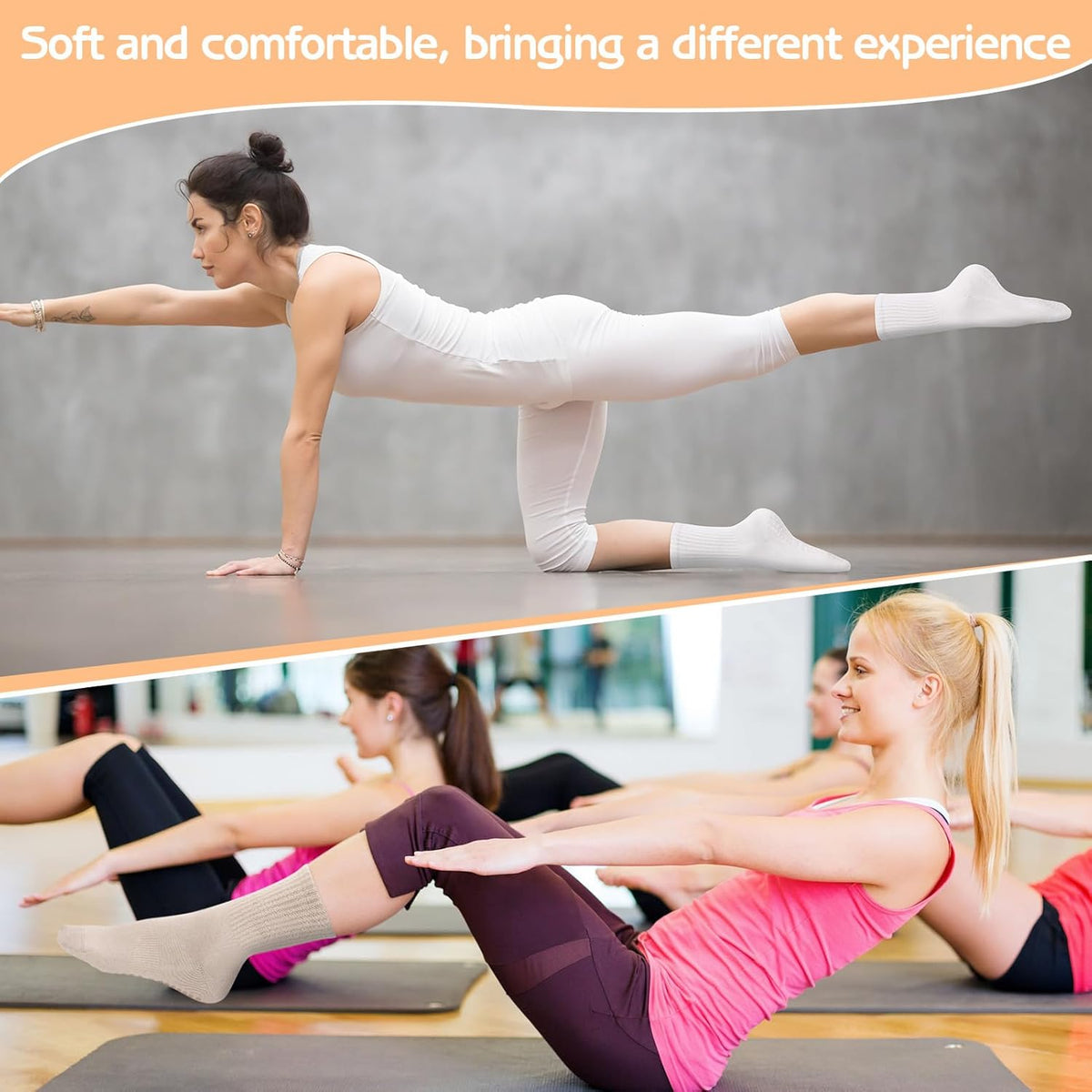 3 Pairs Non Slip Pilates Socks with Grips for Women, Yoga Grip Socks for Yoga, Barre, Dance, Ballet, Fitness