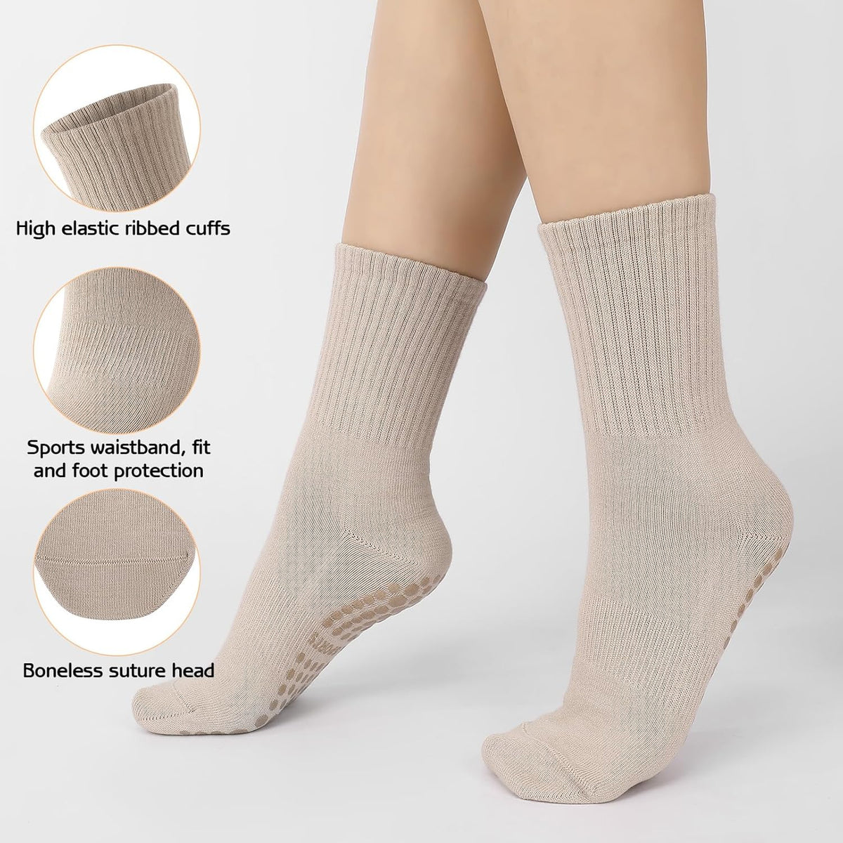 3 Pairs Non Slip Pilates Socks with Grips for Women, Yoga Grip Socks for Yoga, Barre, Dance, Ballet, Fitness