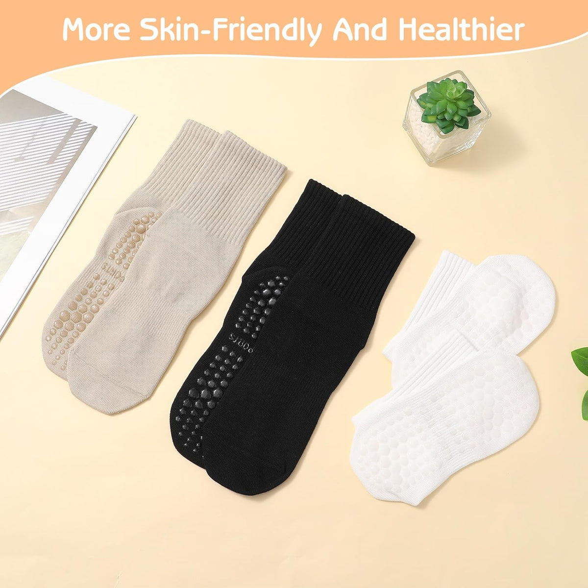 3 Pairs Non Slip Pilates Socks with Grips for Women, Yoga Grip Socks for Yoga, Barre, Dance, Ballet, Fitness