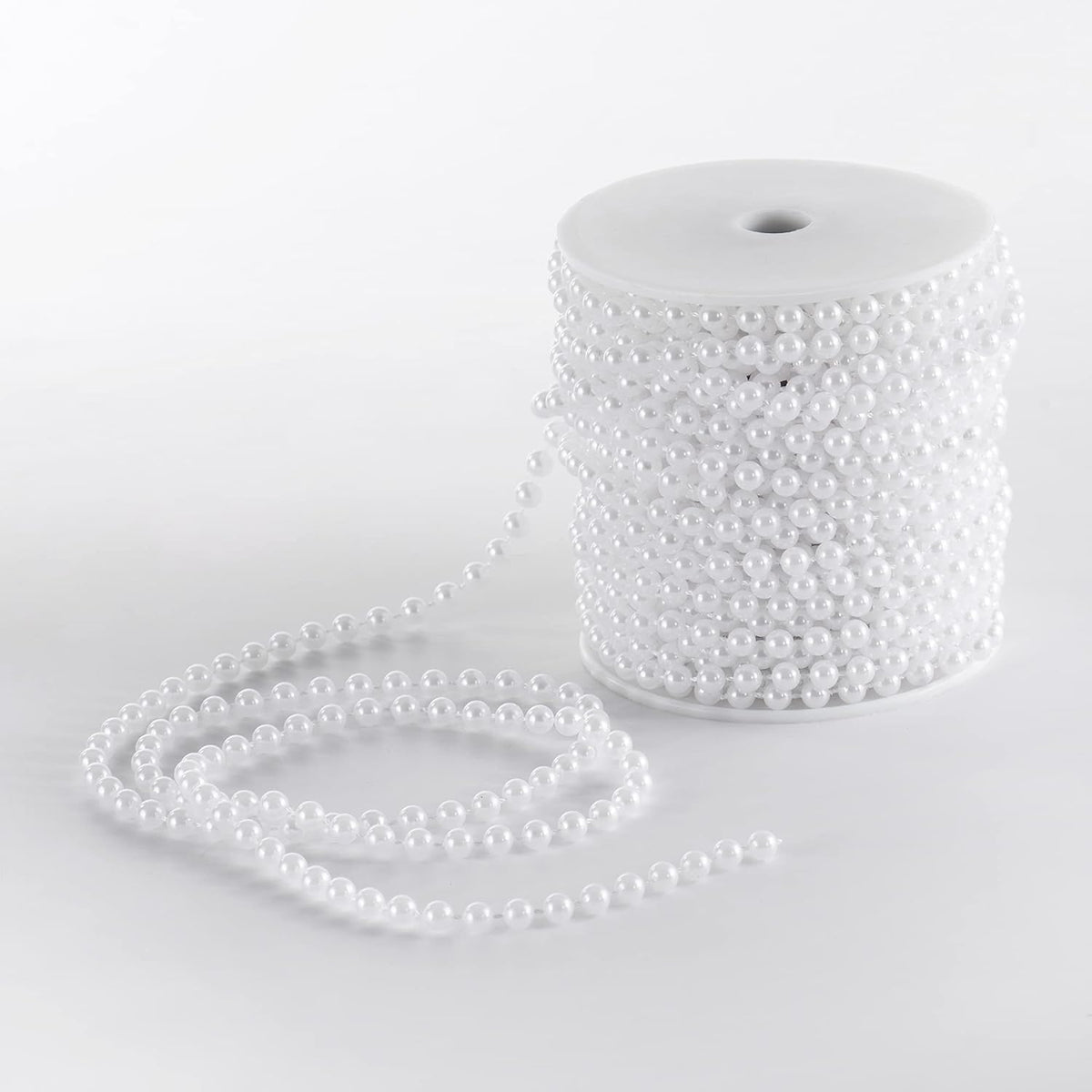 Craft String Pearls 6MM Pearl Bead, 66 Feet White Faux Pearl Garland Spool Roll Strand Wedding Party Decoration, Christmas Tree Decorations