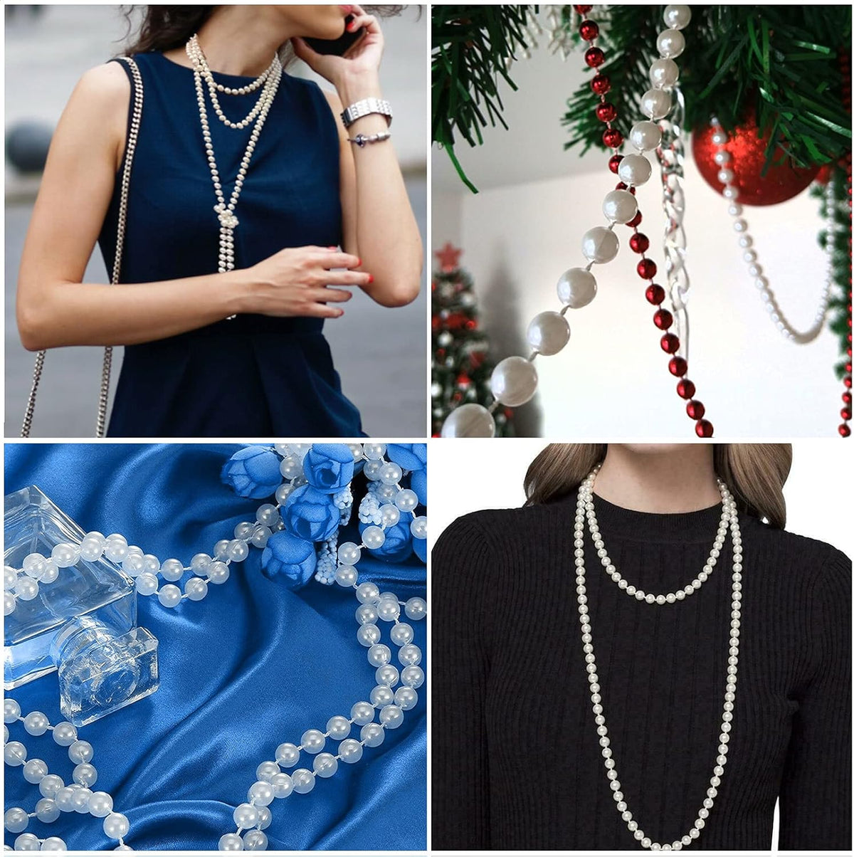 Craft String Pearls 6MM Pearl Bead, 66 Feet White Faux Pearl Garland Spool Roll Strand Wedding Party Decoration, Christmas Tree Decorations